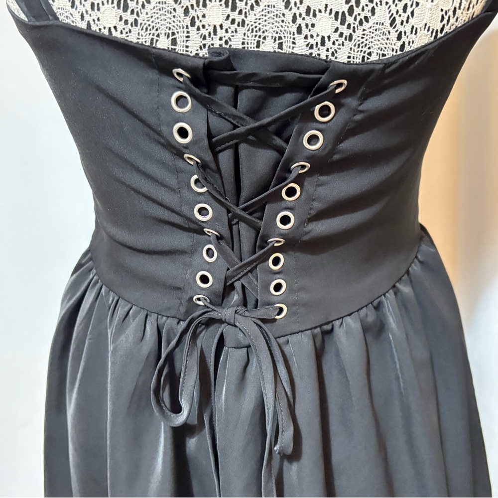 Black Corset Fit Flare Milkmaid Mini Dress Coquette Dark Fairy Goth Size Small - Picture 2 of 8